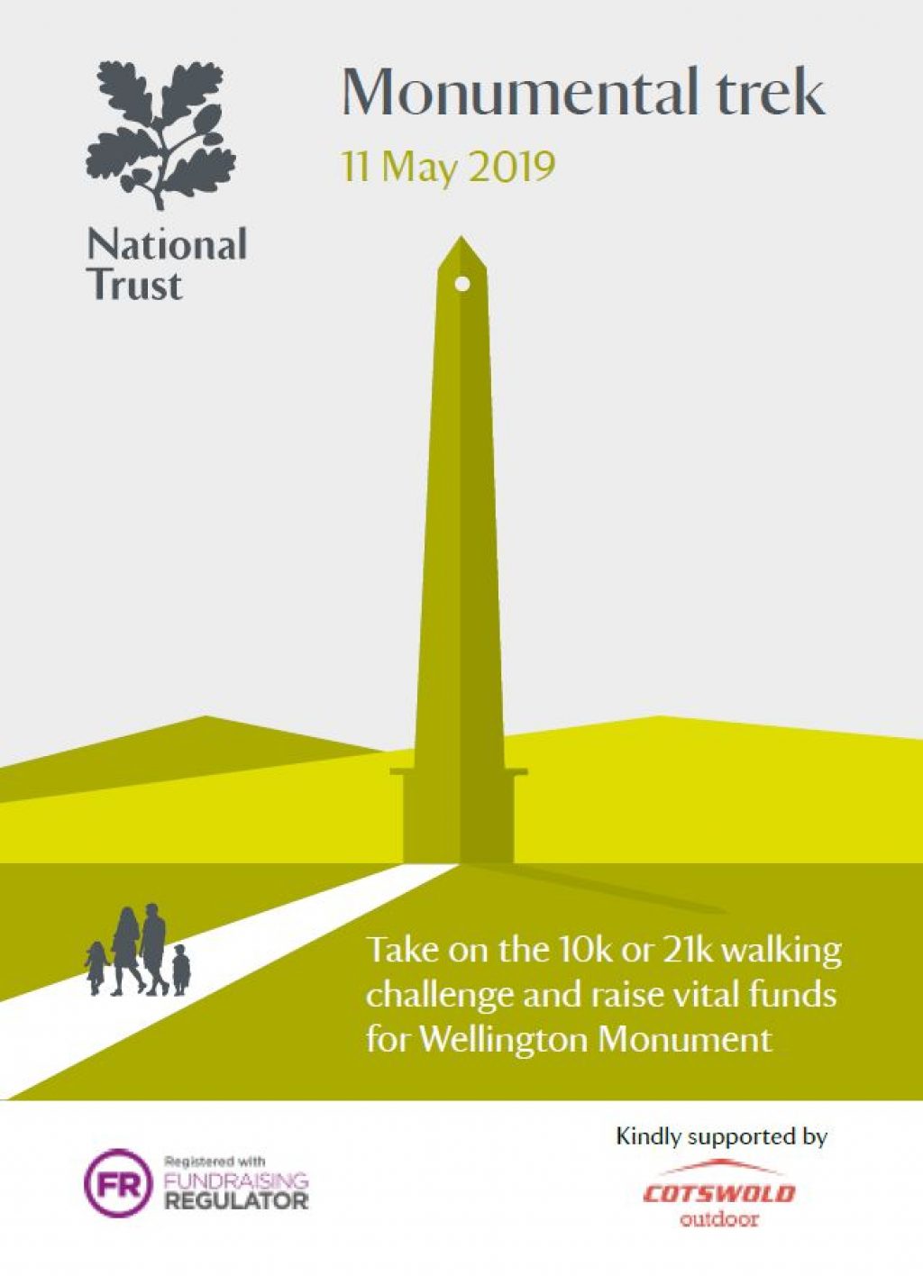 Monumental Trek. 11 May 2019. Take on the 10k or 21k walking challenge and raise vital funds for Wellington Monument organised by National Trust.