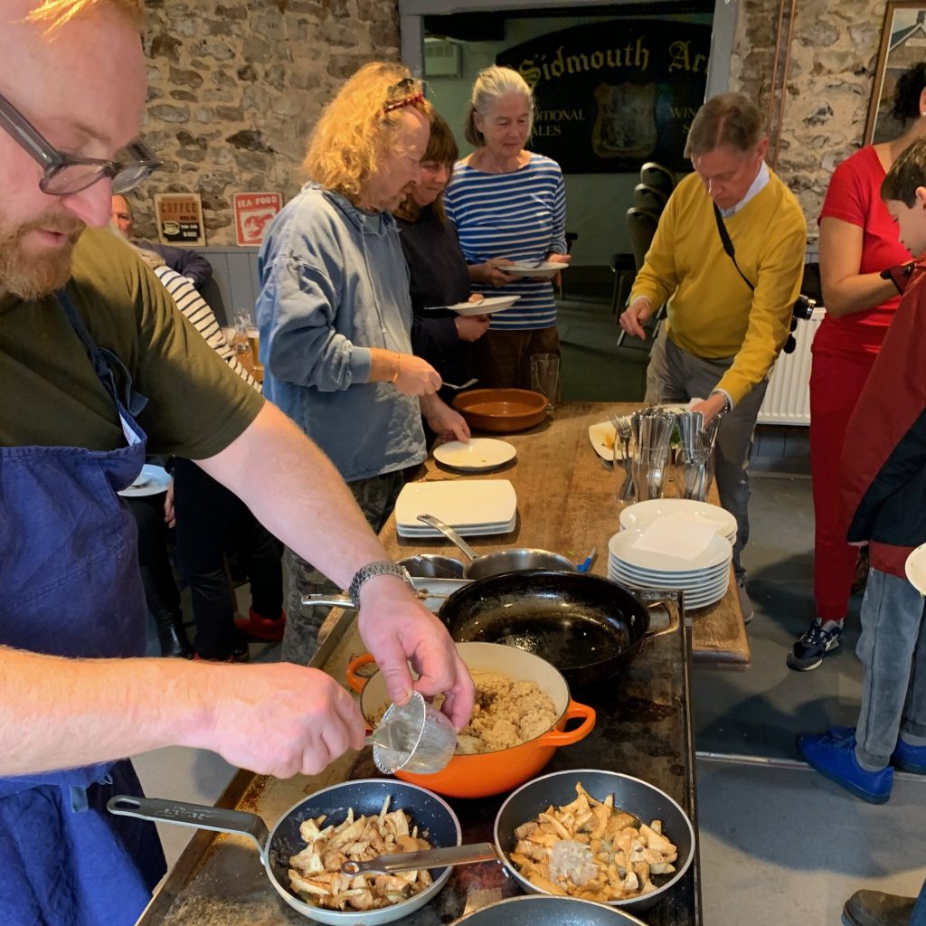 Andrew Long's cooking demonstration at this year's Mushroom Extravaganza. Photo: Tim Phillips