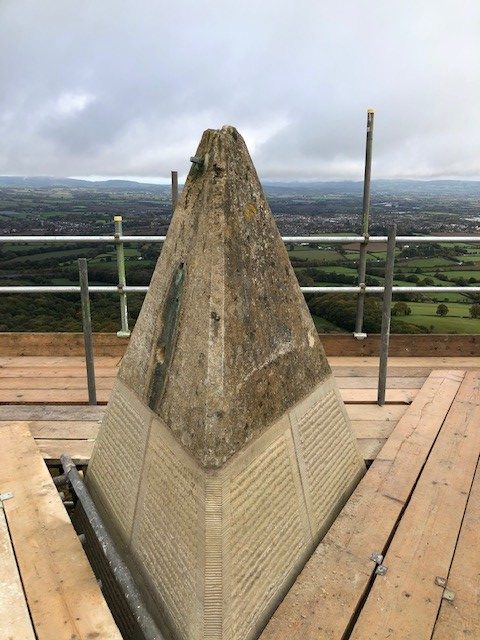 View from the top of the Wellington Monument with the capstone and scaffolding in the foreground