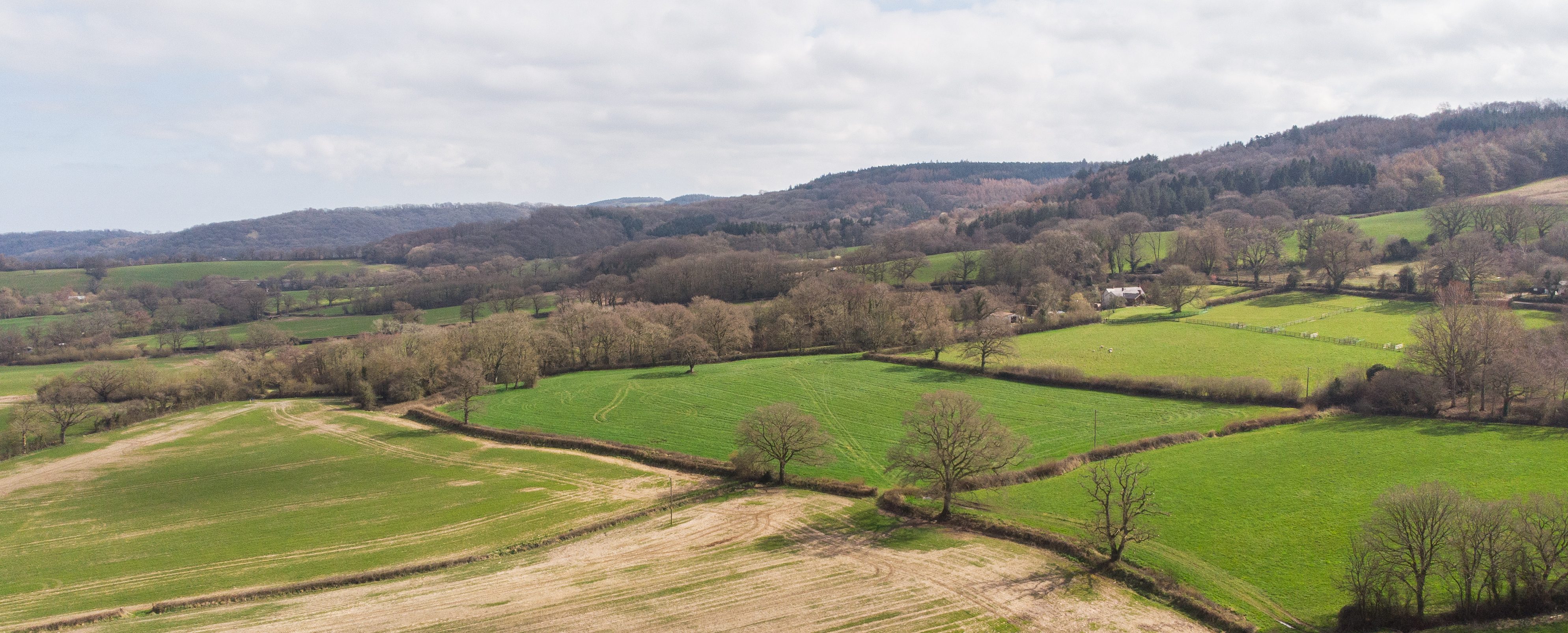 Aerial photo of farm fields Blackdown Hills AONB in Somerset