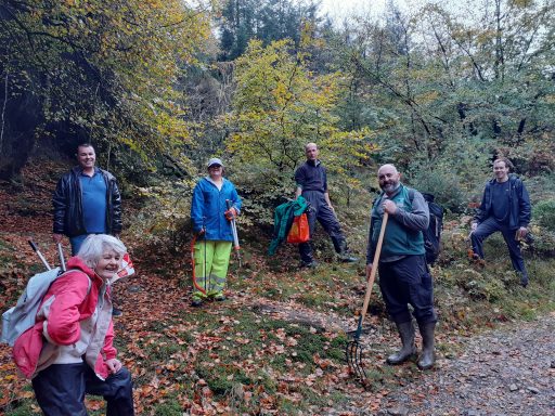 six Volunteers gorse clearing with tools