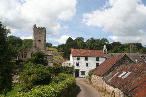 Membury village scene with church in the background