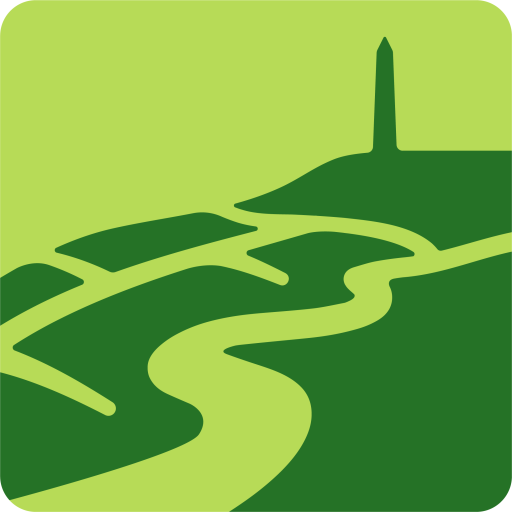 Blackdown Hills National Landscape logo - illustration of fields, a river and Wellington Monument