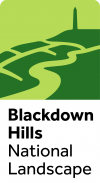 Blackdown Hills National Landscape logo - illustration of fields, a river and Wellington Monument