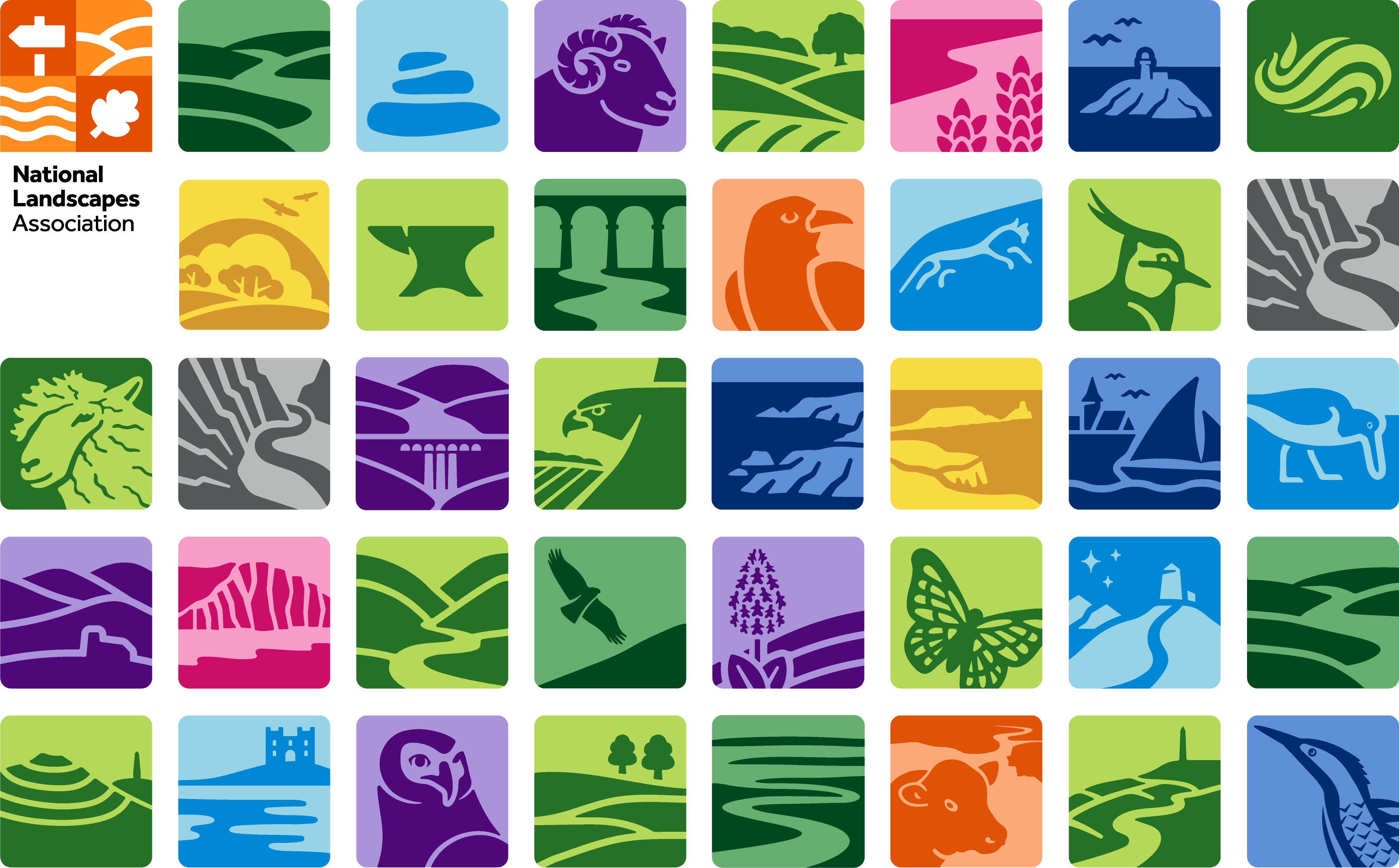 A mosaic of colourful logos
