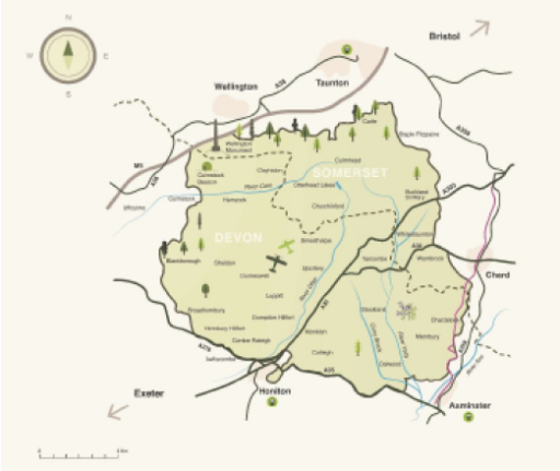 map of Devon and Somerset
