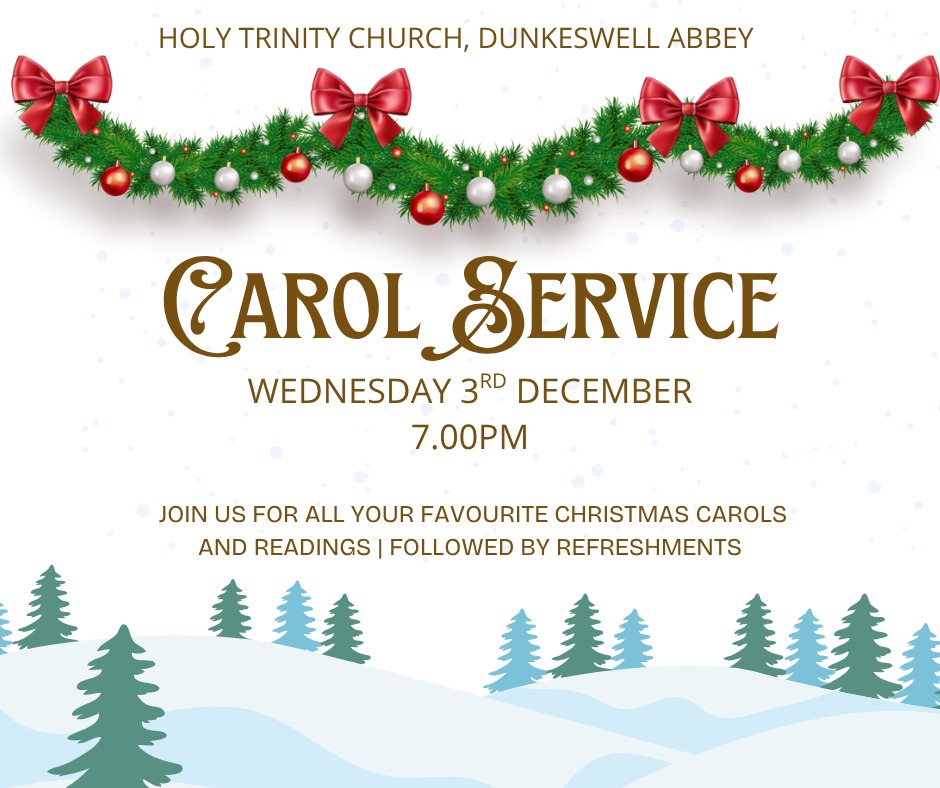 Holy Trinity Church, Dunkeswell Abbey
Carol Service
Wednesday 3 December 7pm
Join us for all your favourite Christmas Carols and Readings. Followed by refreshments.